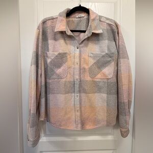 beachlunchlounge Pink Orange & Gray Plaid Flannel Shirt Large